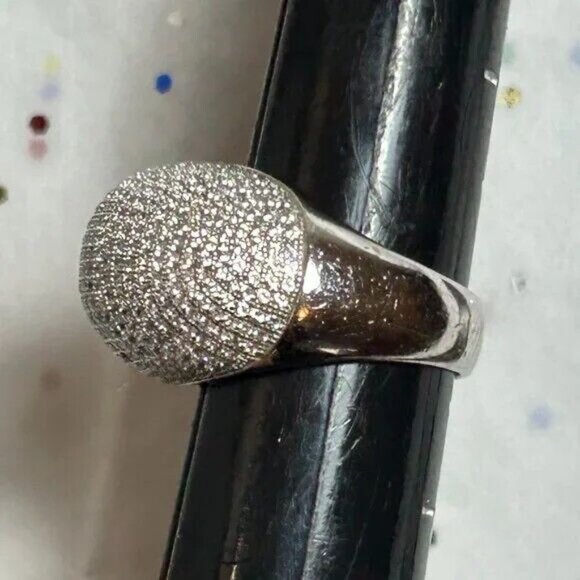 Gorgeous Signed Sterling Silver Micro Pave Clear CZ Sparkling Dome Ring Size 8 - Picture 4 of 14